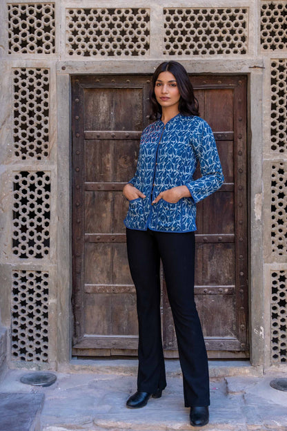 Indigo Red Kantha Reversible Jacket- NVQJ288 SALE