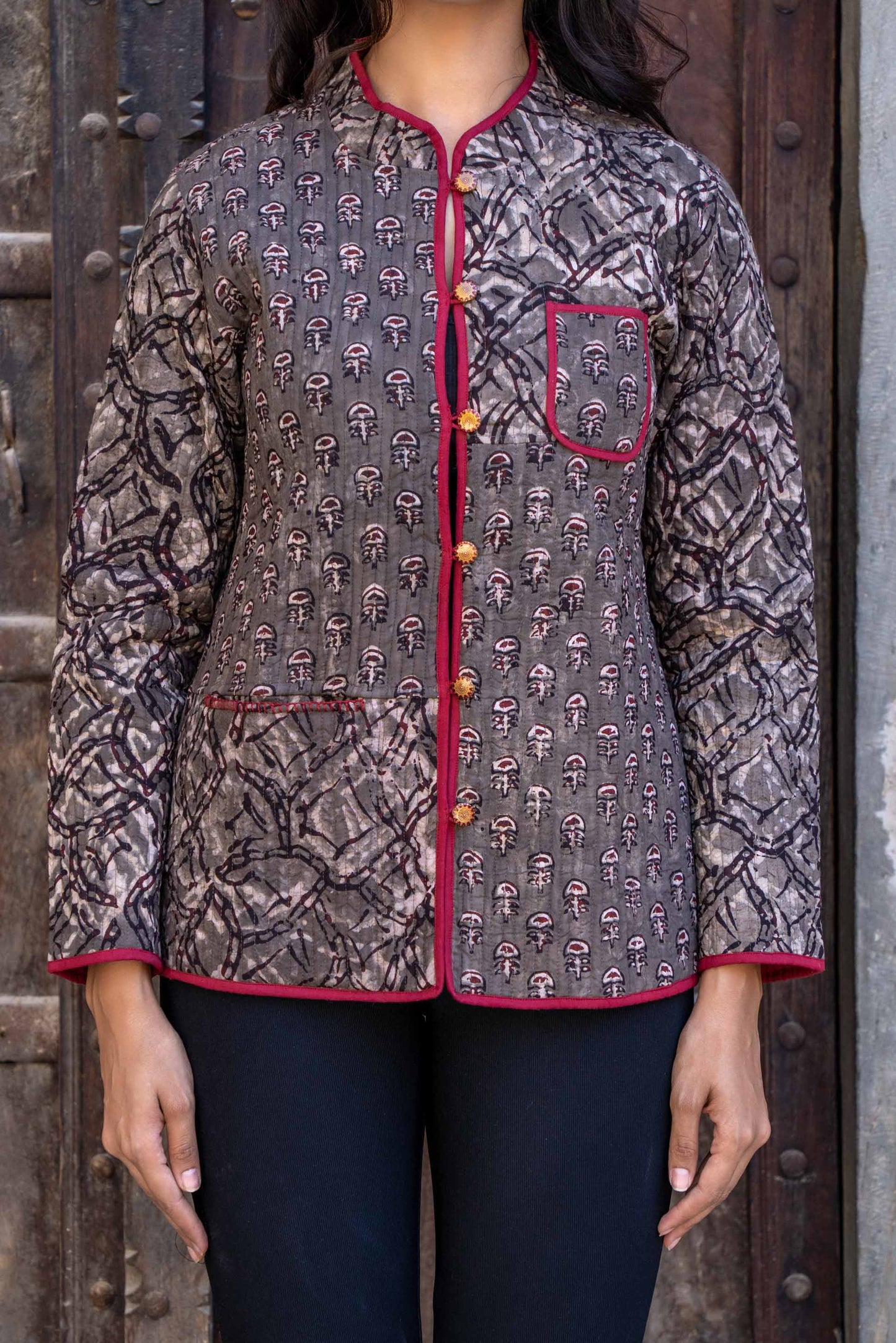 Natural Kashish Block Print Quilted Jacket- NVQJ292