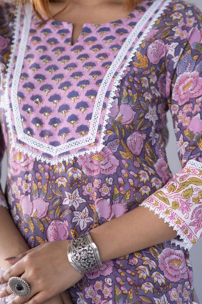 VIOLET BLOCK PRINTED 3 PIECE SET-NVKS724