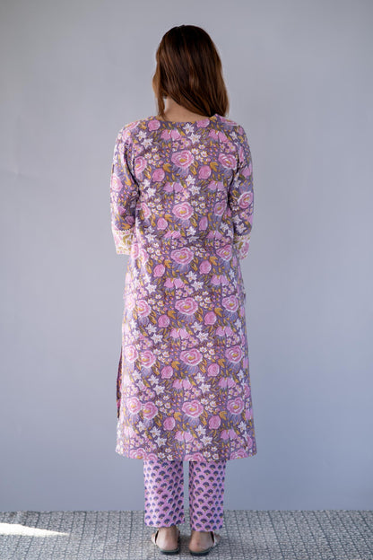 VIOLET HAND BLOCK PRINTED 3-PIECE SET-NVKS727