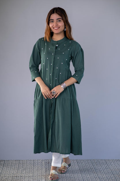 OLIVE GREEN EMBROIDERED KURTA-NVKS730