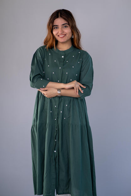 OLIVE GREEN EMBROIDERED KURTA-NVKS730