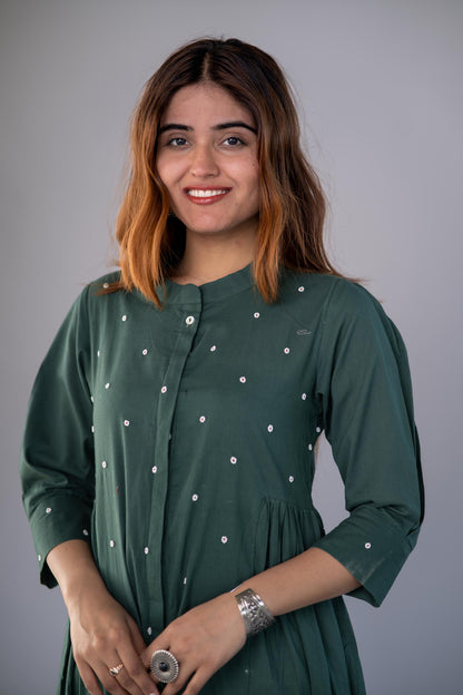 OLIVE GREEN EMBROIDERED KURTA-NVKS730