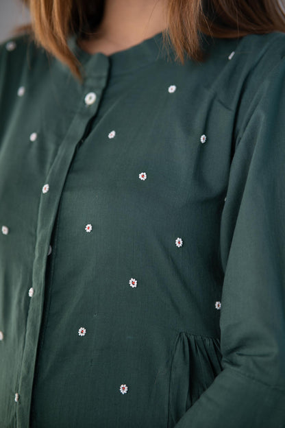 OLIVE GREEN EMBROIDERED KURTA-NVKS730