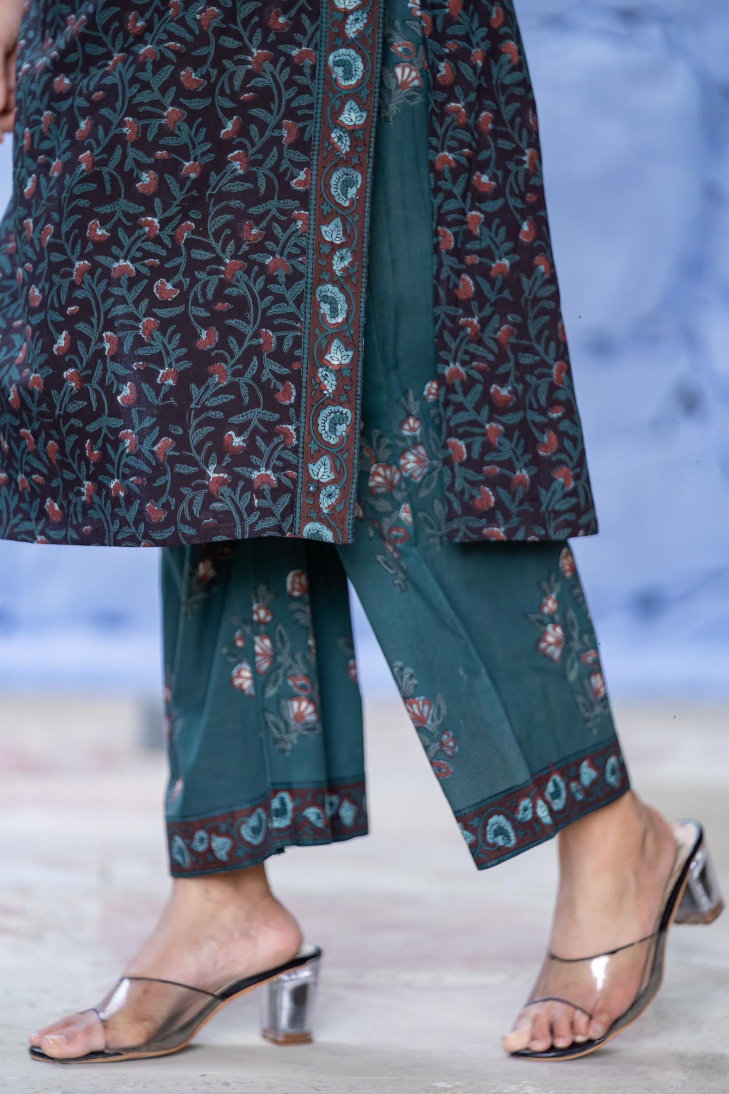 Floral Bagru Kurta Pant Set-KS631