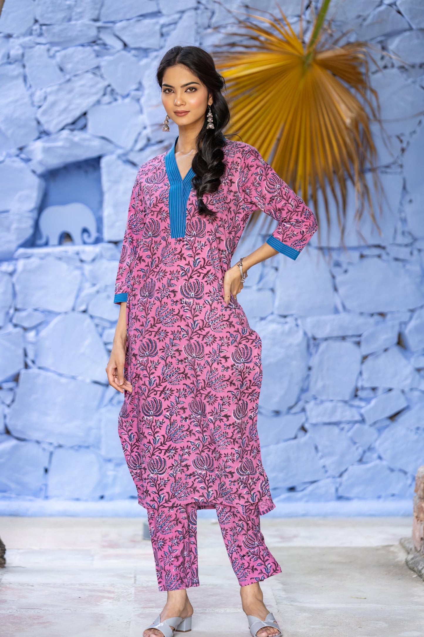 Bagru Pink Cotton Kurta Set-KS624