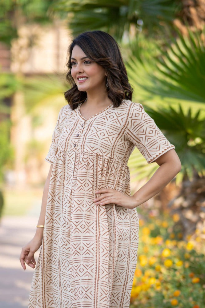 Block Printed Summer Dress -NFD67