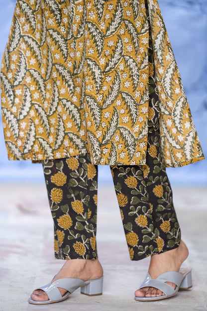 Bagru Mustard Cotton Kurta Pant Set-KS627