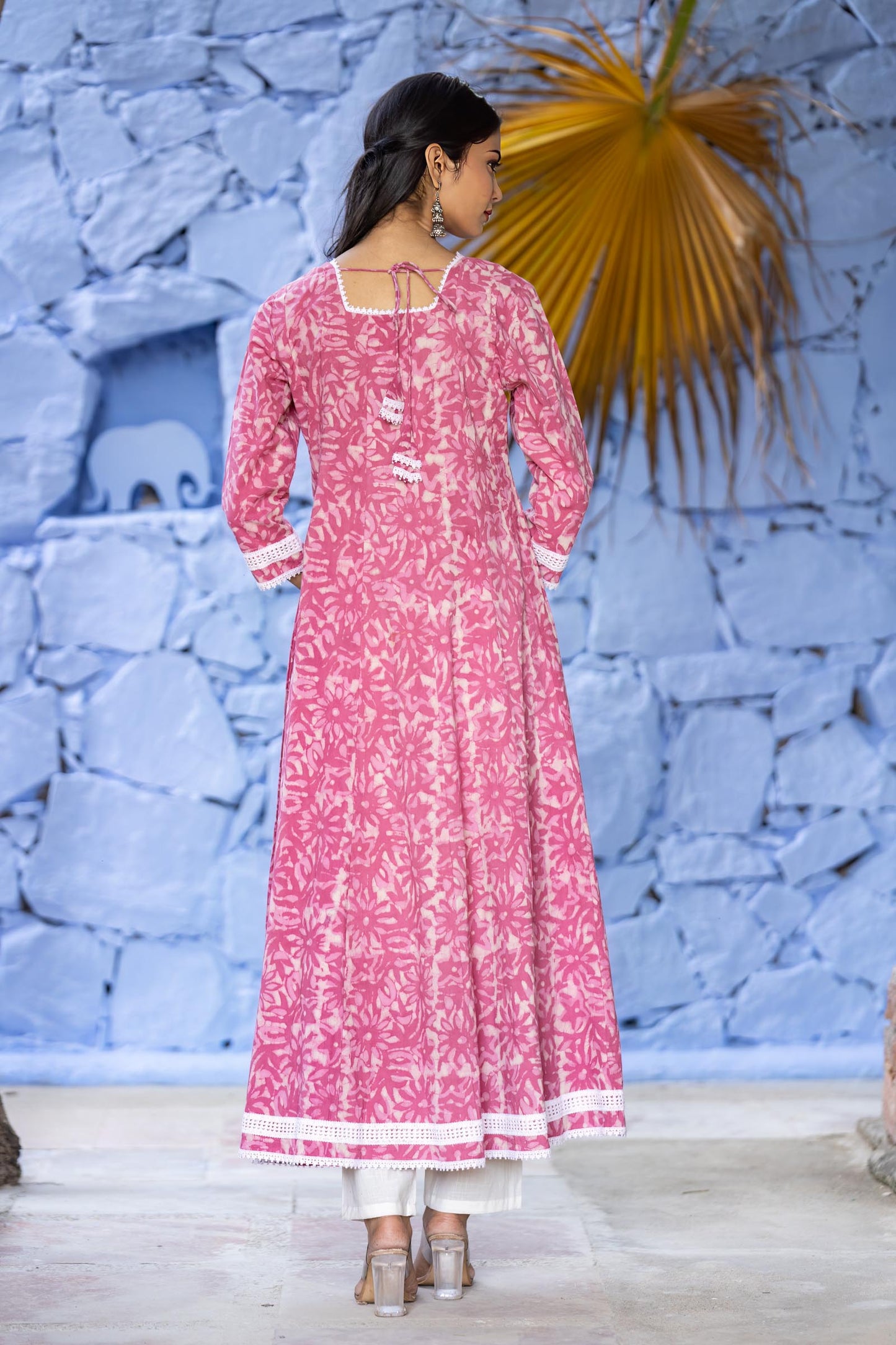 Pink Bagru Floral Kurta-KS662