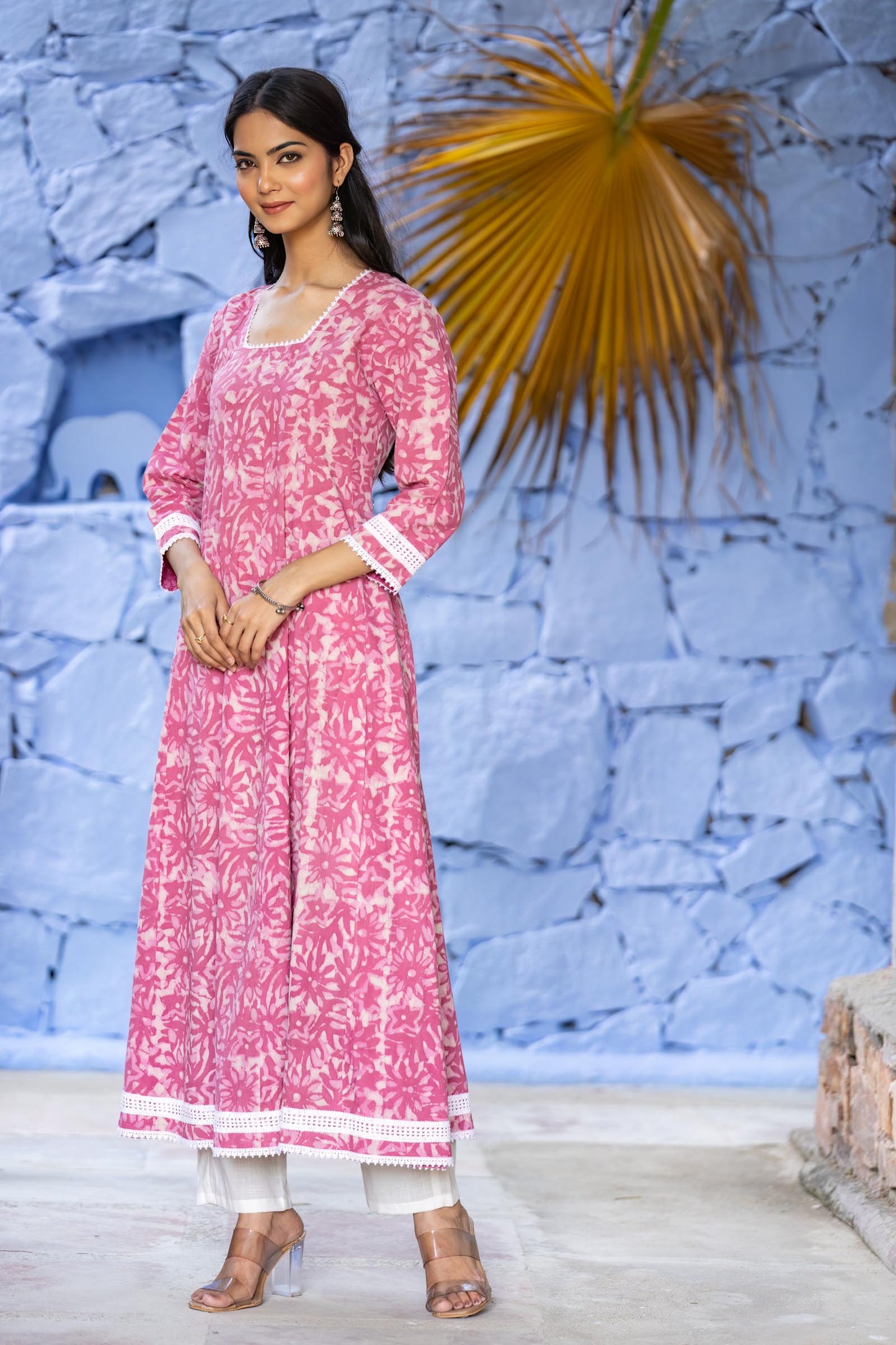 Pink Bagru Floral Kurta-KS662