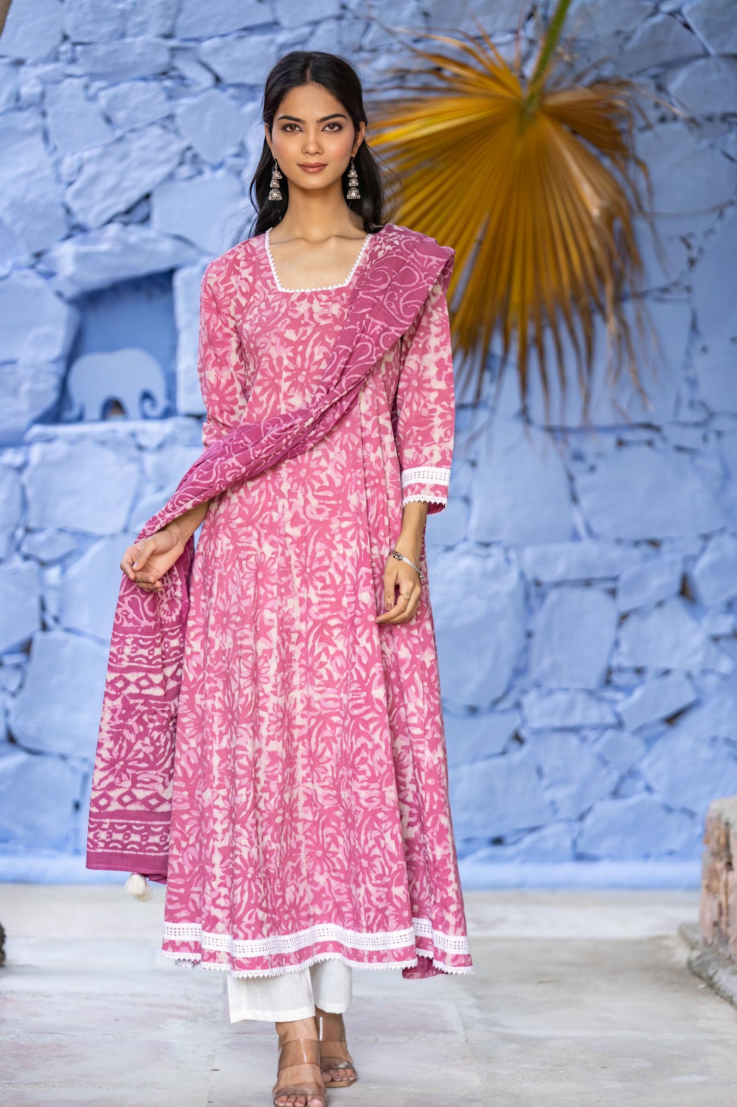 Pink Bagru Floral 3-Piece Set-KS654