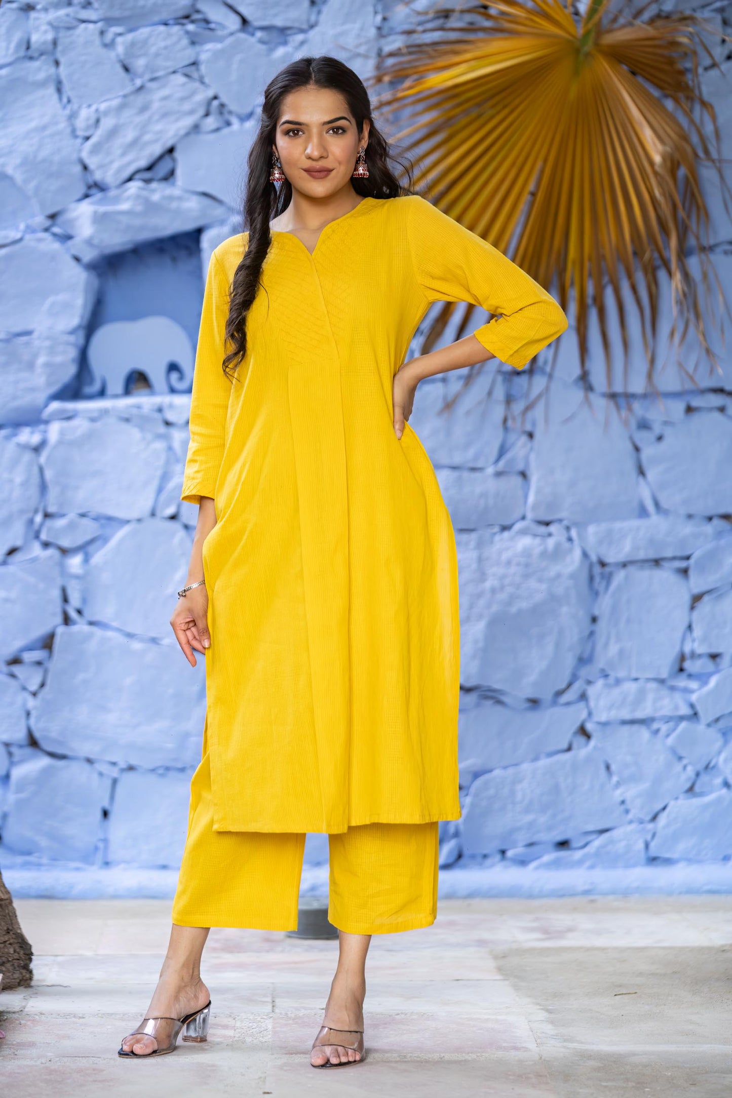 Golden Yellow Khari Cotton Kurta Set-KS667