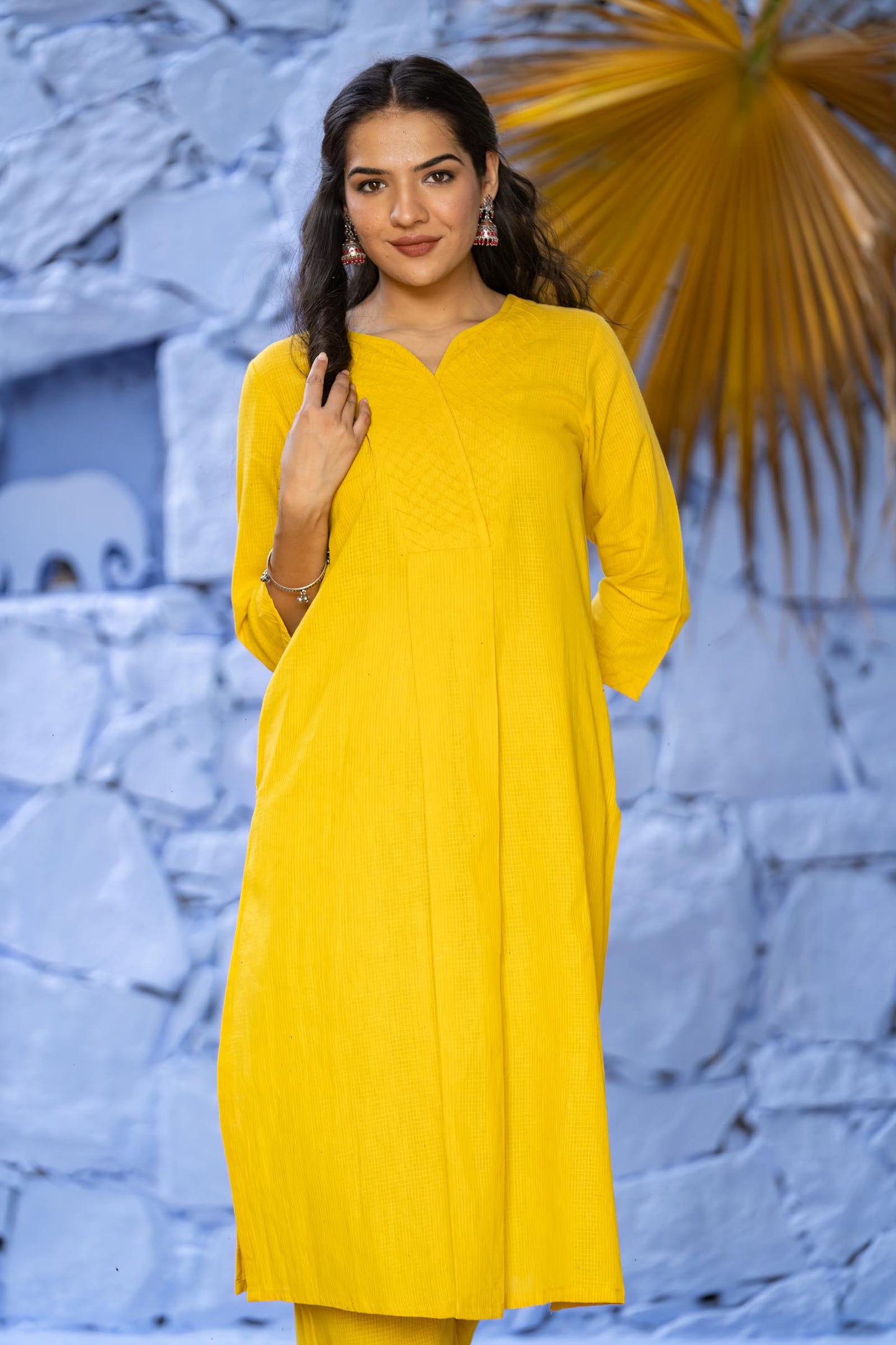 Golden Yellow Khari Cotton Kurta Set-KS667