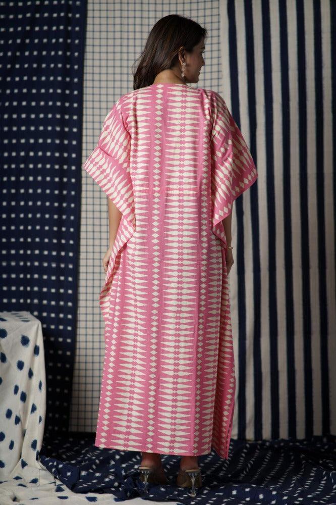 Pink Block Printed Kaftan-NVK501