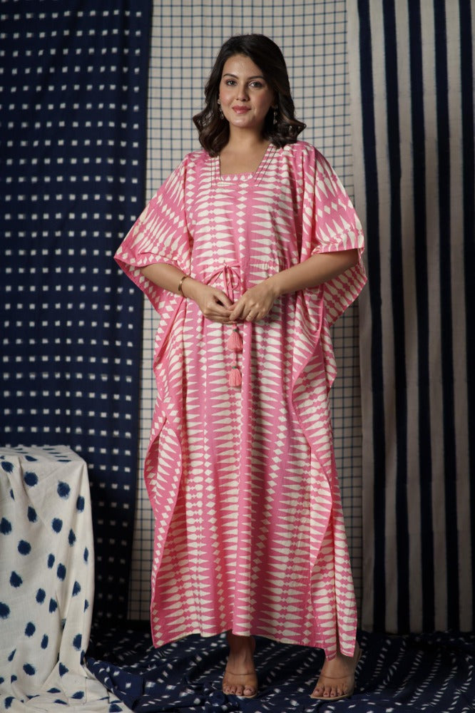 Pink Block Printed Kaftan-NVK501