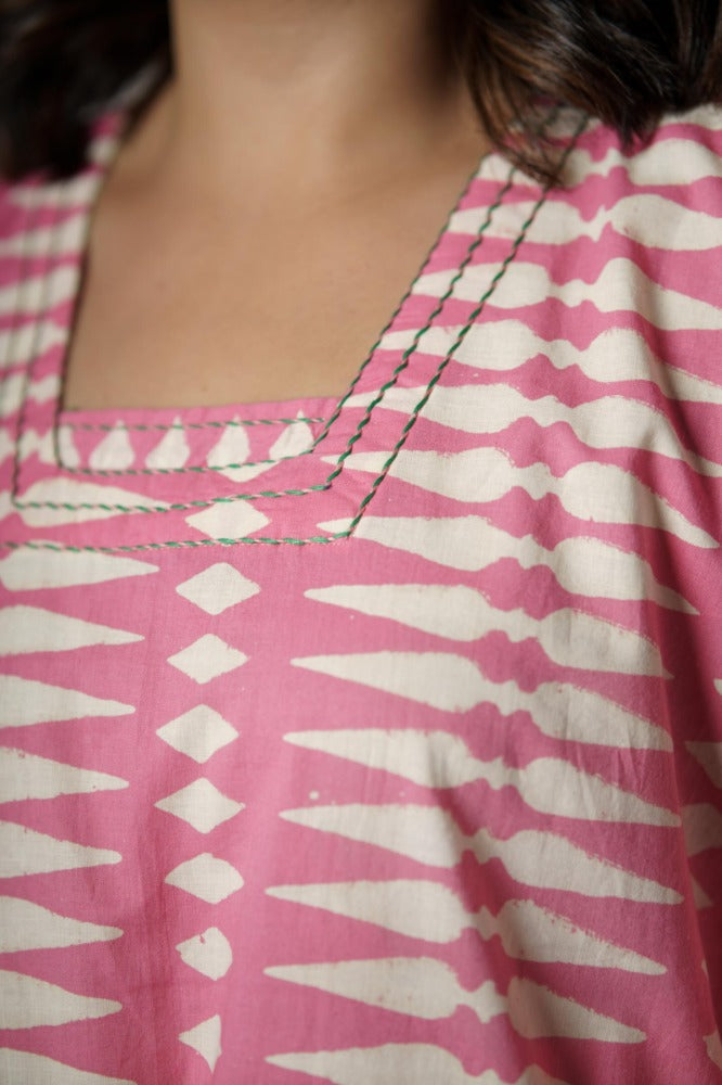 Pink Block Printed Kaftan-NVK501