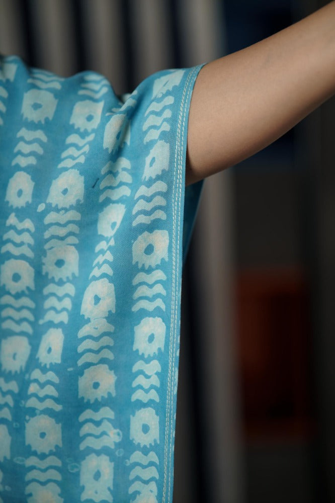 Blue Block Printed Ecovera Kaftan-NVK502