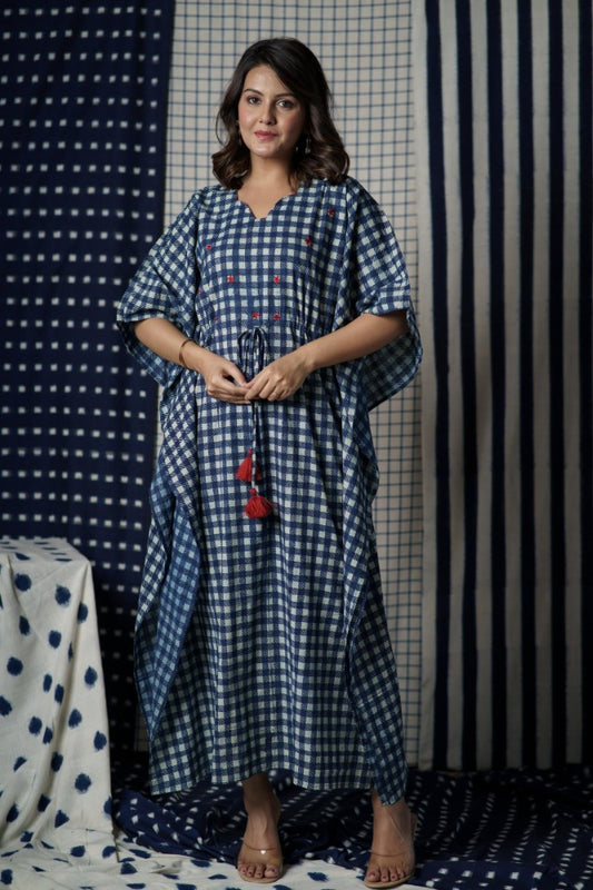 Indigo Checks Kaftan-NVK503