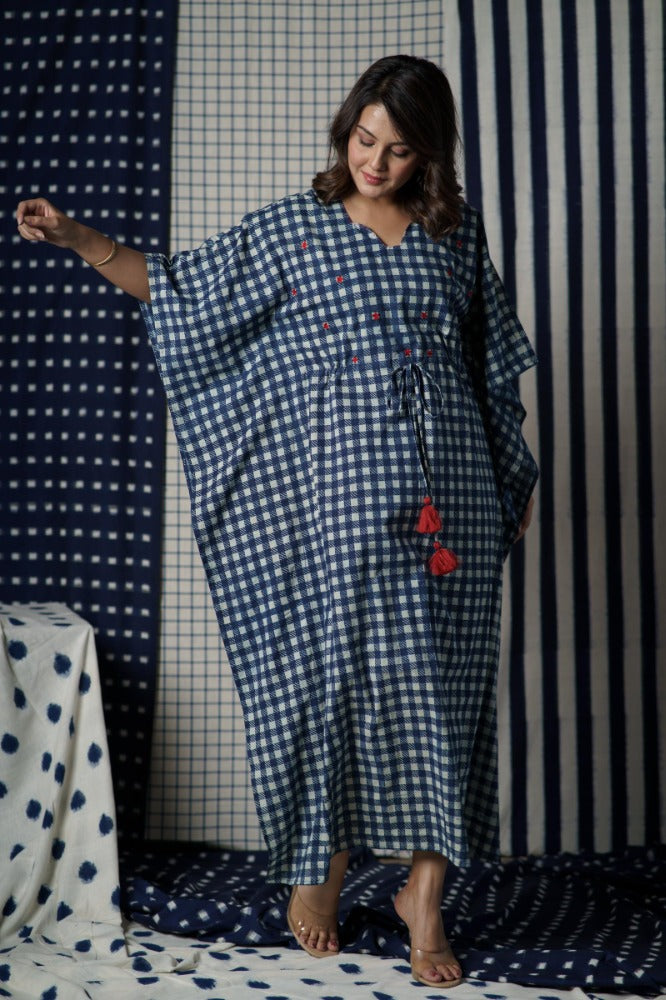 Indigo Checks Kaftan-NVK503