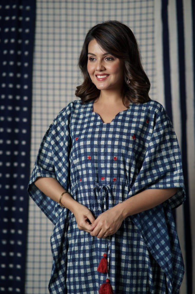 Indigo Checks Kaftan-NVK503