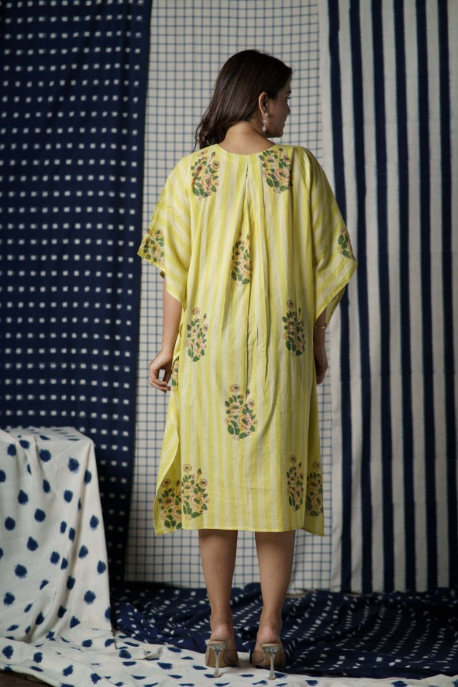 Floral Block Printed Khadi Kaftan-NVK475