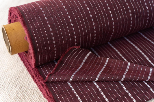 MAROON STRIPED KHARI COTTON BLEND DOBBY FABRIC-HF6238