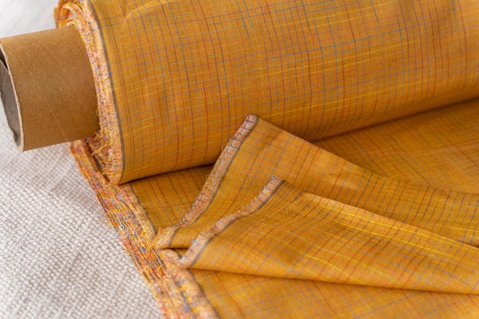 GOLDEN CHECKS KHARI COTTON BLEND FABRIC(2.25 Mtr)-NVHF6259