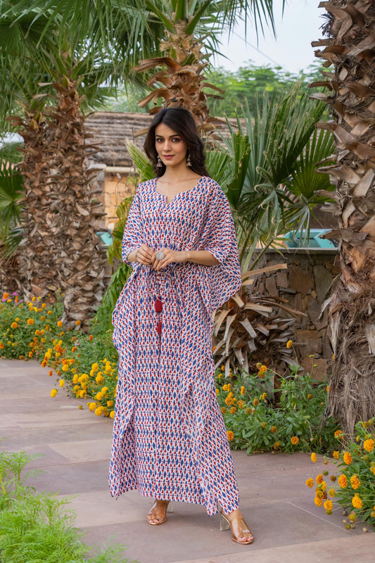 Blue Printed Long Kaftan-NVK452