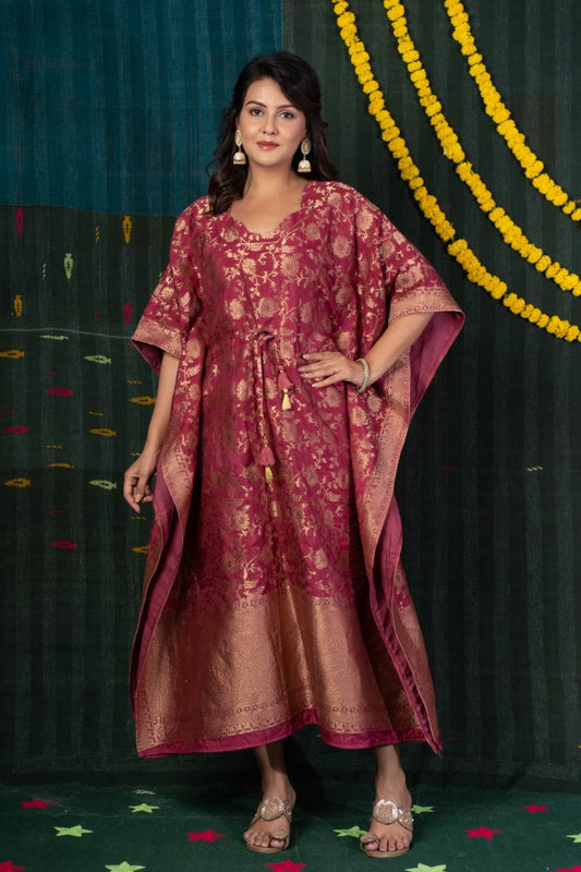 MAROON ZARI KAFTAN-NVK514