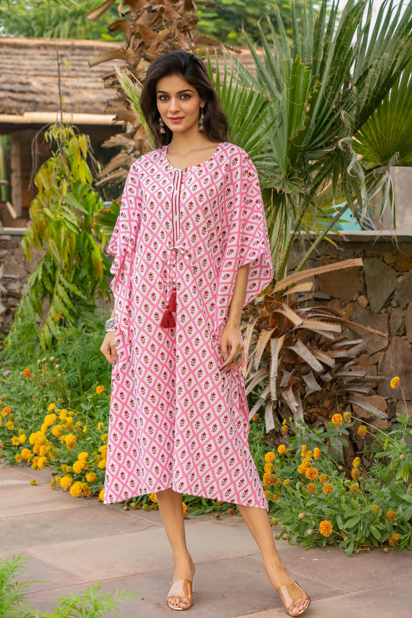 Pink Floral Kaftan-NVK453