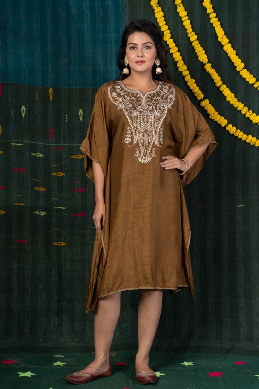 BROWN EMBROIDERED KAFTAN-NVK511