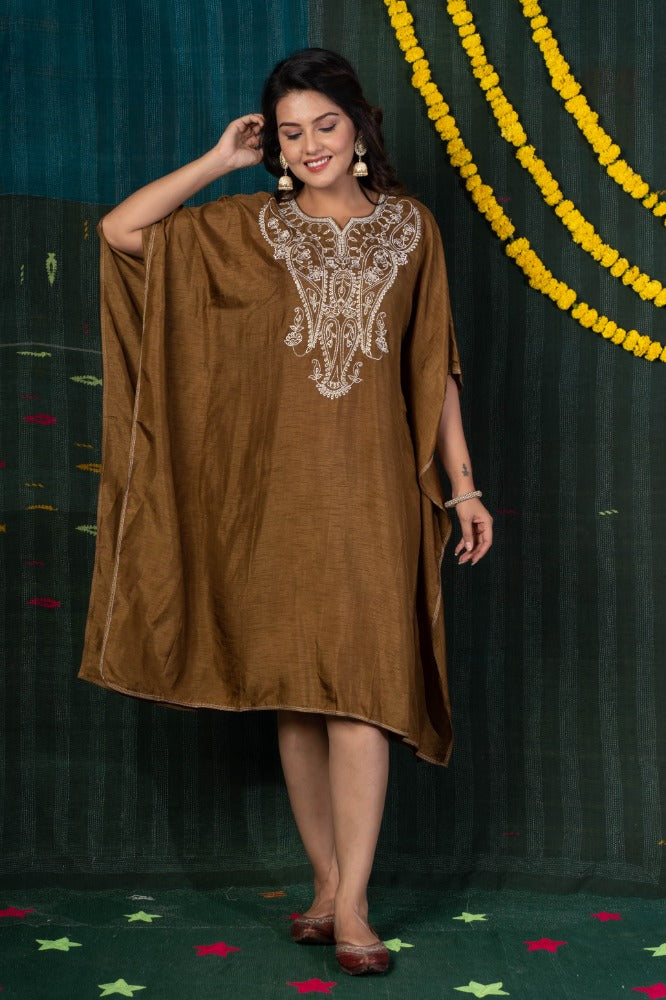 BROWN EMBROIDERED KAFTAN-NVK511