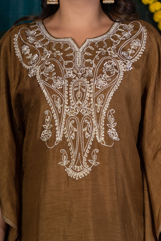 BROWN EMBROIDERED KAFTAN-NVK511