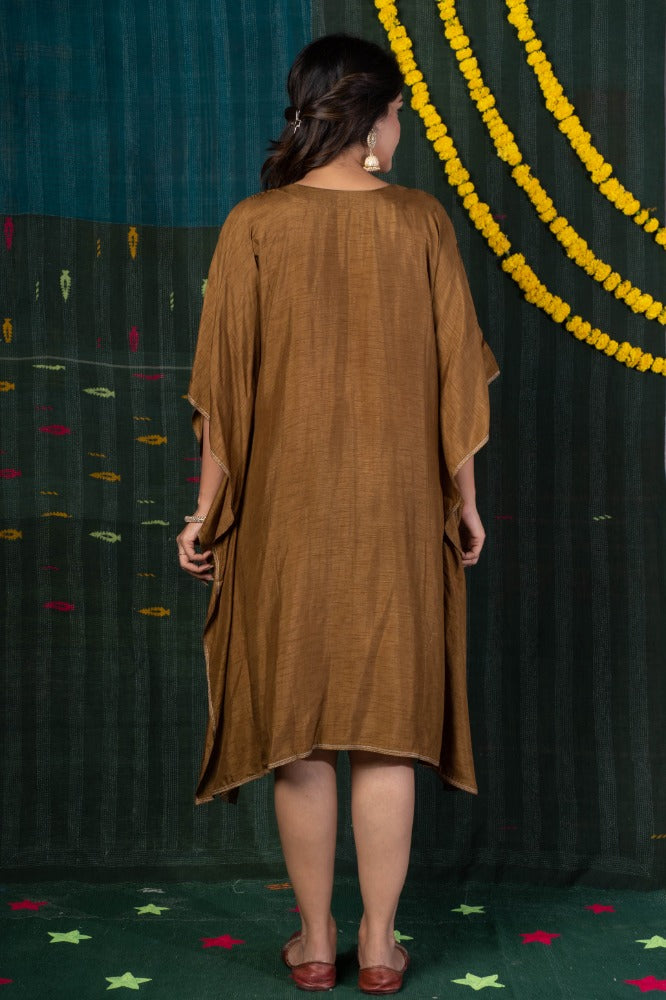 BROWN EMBROIDERED KAFTAN-NVK511