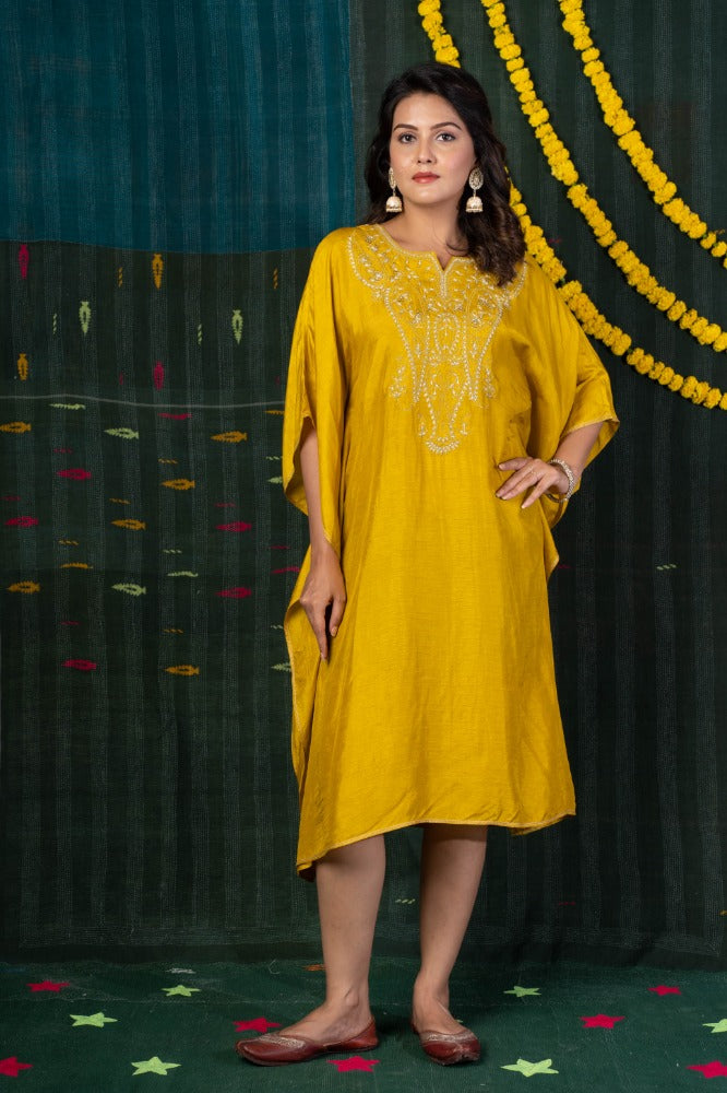 GOLDEN MUSTARD EMBROIDERED KAFTAN-NVK510