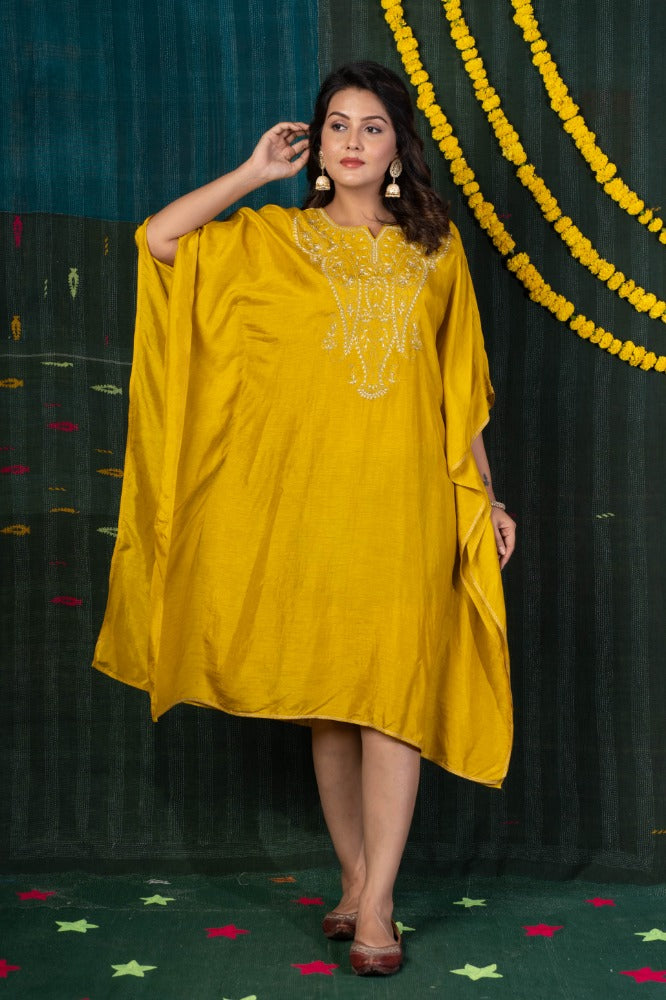 GOLDEN MUSTARD EMBROIDERED KAFTAN-NVK510