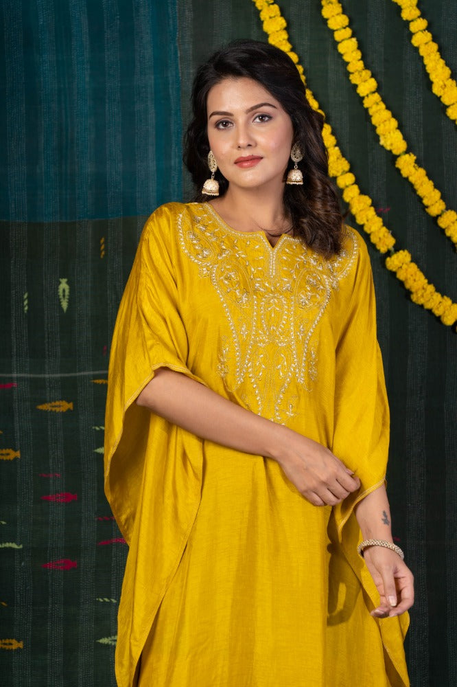 GOLDEN MUSTARD EMBROIDERED KAFTAN-NVK510