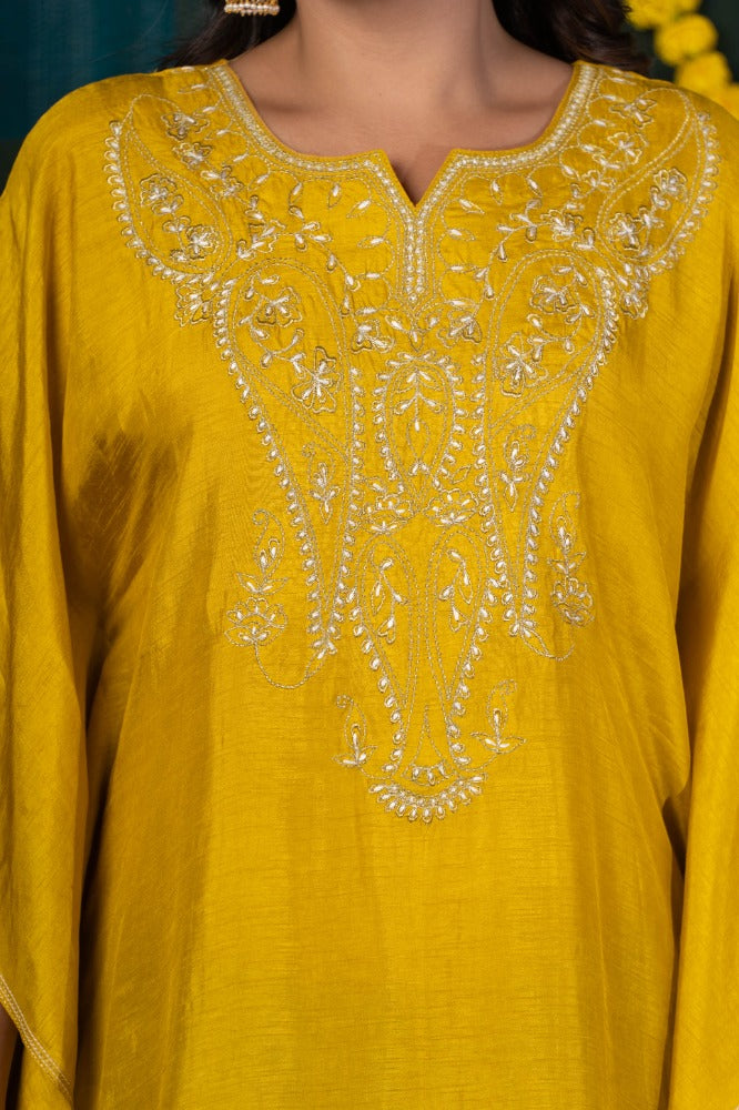 GOLDEN MUSTARD EMBROIDERED KAFTAN-NVK510