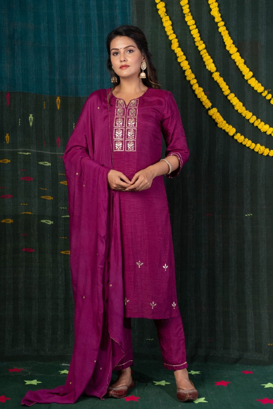 PURPLE GOTA KURTA DUPATTA SET-NVKS600