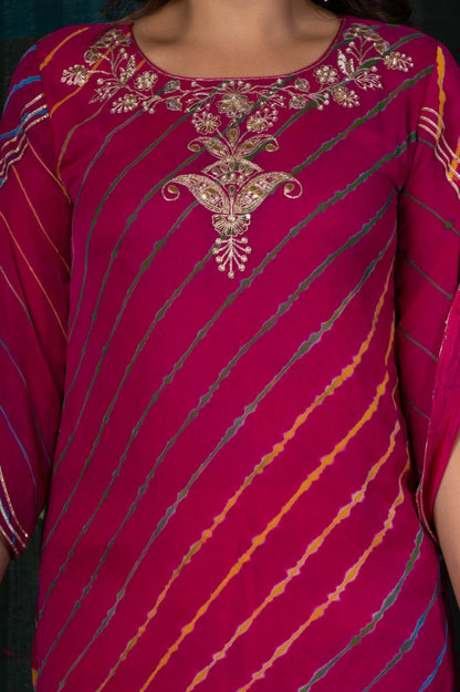 PINK LEHARIYA KURTA DUPATTA SET-NVKS601