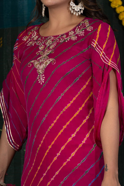 PINK LEHARIYA KURTA DUPATTA SET-NVKS601
