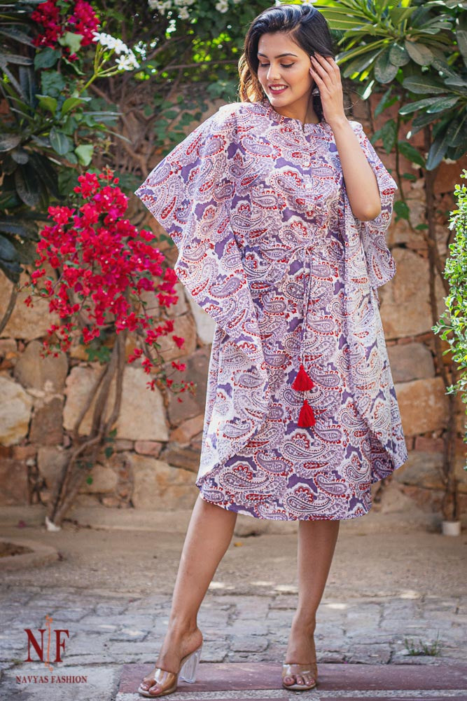 LAVENDER PAISLEY COTTON KAFTAN DRESS-NVK143