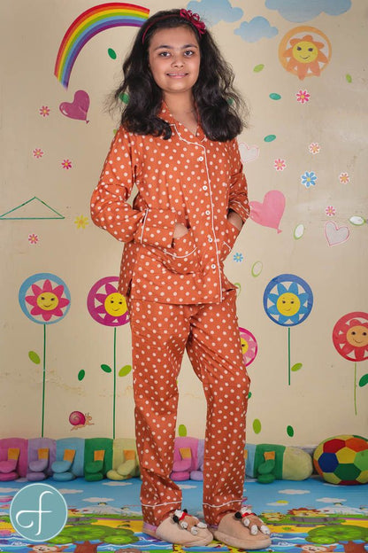 Chocolate Brown Kids Cotton Night Suit- NVKNS22