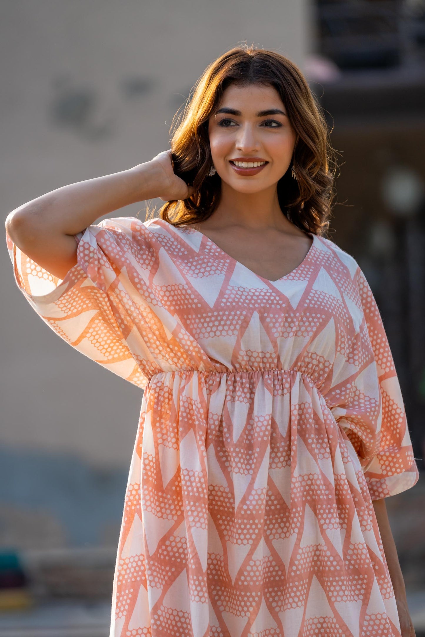 PARAFIT PEACH BLOCK PRINTED KAFTAN-NVK419