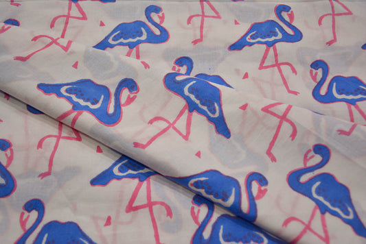 BLUE FLAMINGO HAND BLOCK PRINTED COTTON FABRIC-HF5013