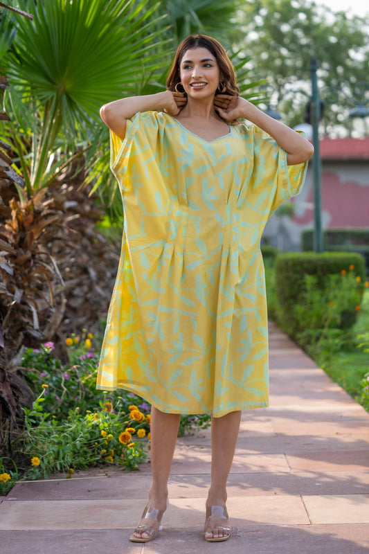 CELERY GREEN BLOCK PRINTED KAFTAN-NVK420