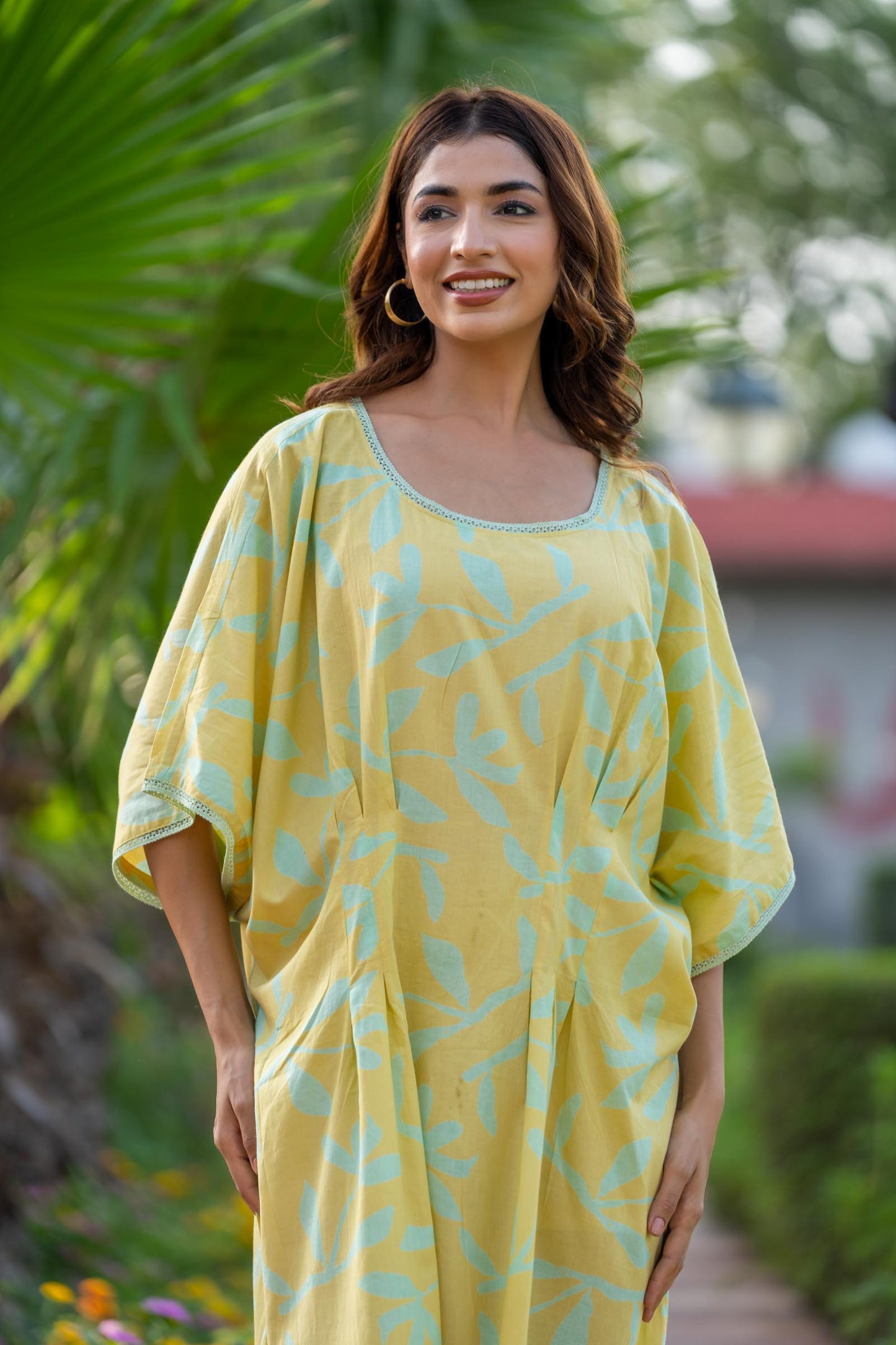 CELERY GREEN BLOCK PRINTED KAFTAN-NVK420