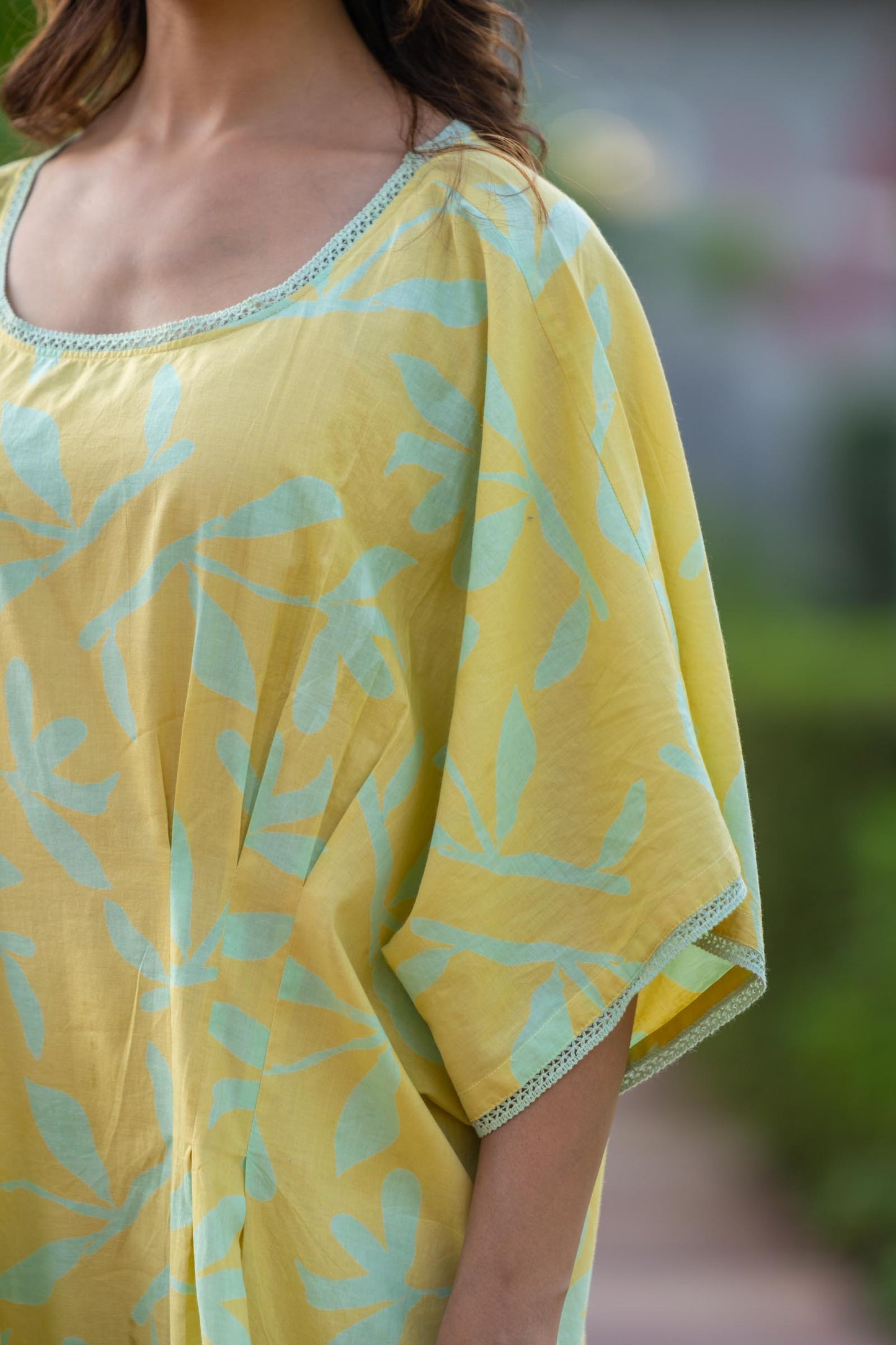 CELERY GREEN BLOCK PRINTED KAFTAN-NVK420