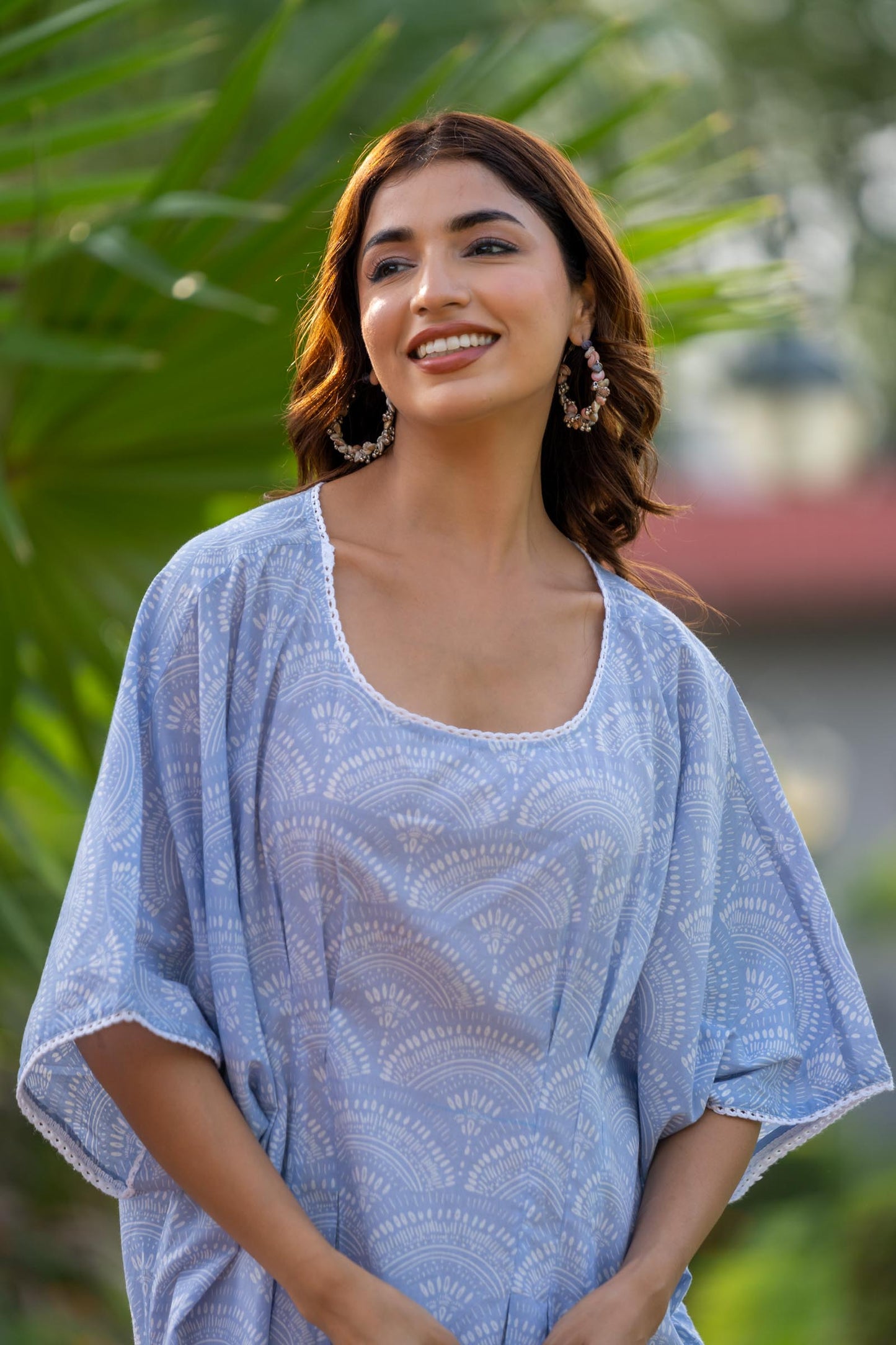 PASTEL BLUE PRINTED KAFTAN-NVK424