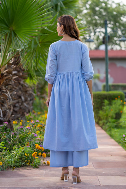PASTEL BLUE KANTHA KURTA-NVKS685